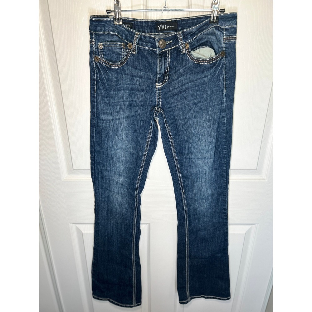 YMI Jeans Bootcut Size 7 Dark Wash Flap Pocket Contrast Stitch‎ Y2K